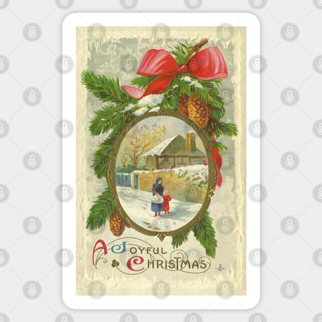 Vintage A Joyful Christmas Walk with Mother Sticker by ButterflyInTheAttic